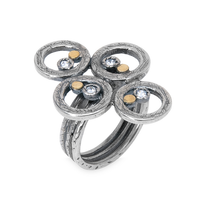 Anillo Mujer Enrai con espirales de plata 925 y puntos de bronce y cironita