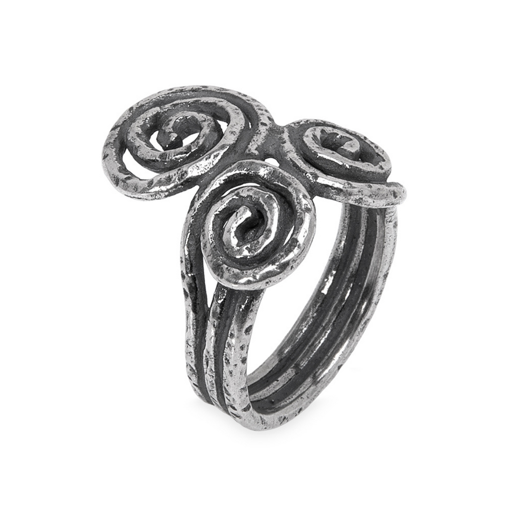 Kuraiho Damenring mit drei 925 Silberspiralen