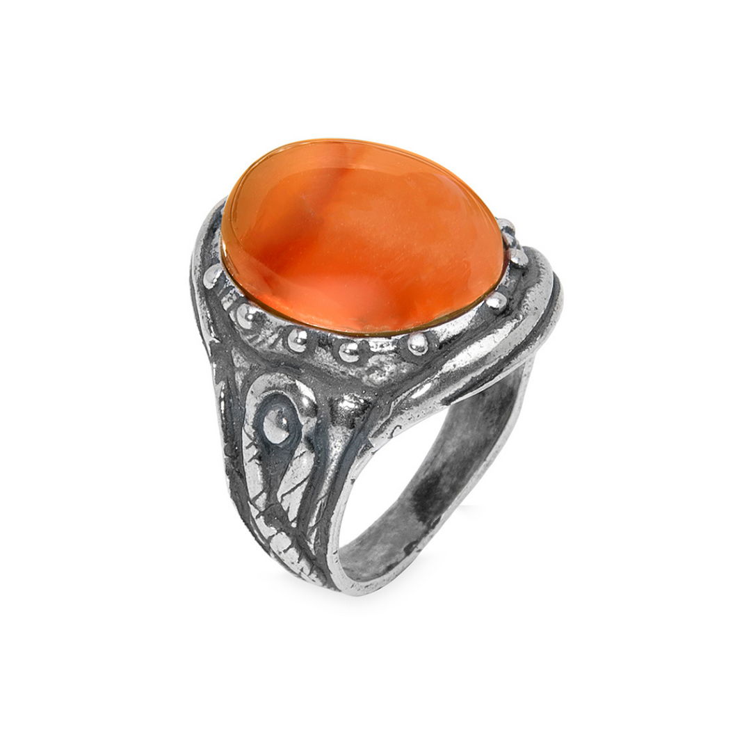 Damen Rheinring aus 925 Silber und Karneol