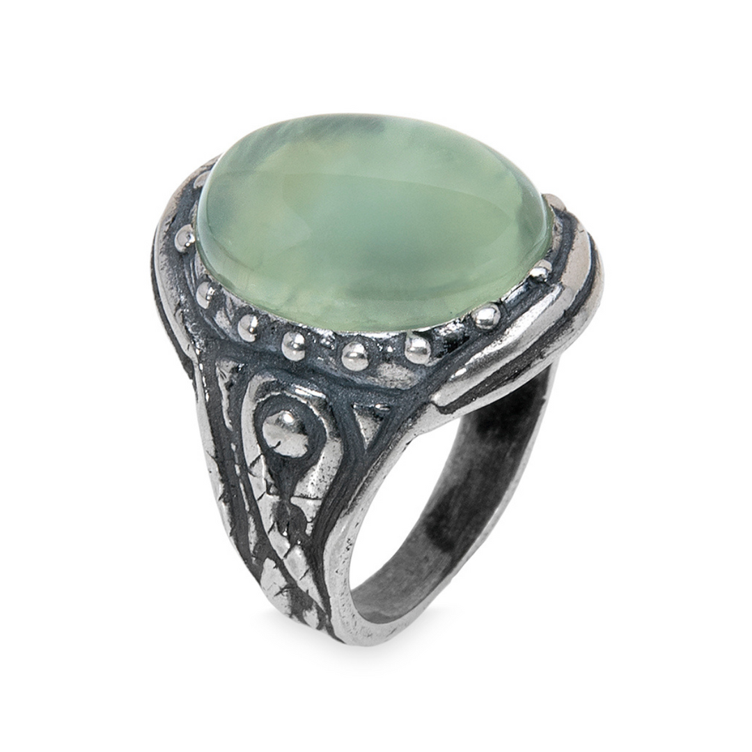 Mu Women's Ring in 925 silver and prehnite 