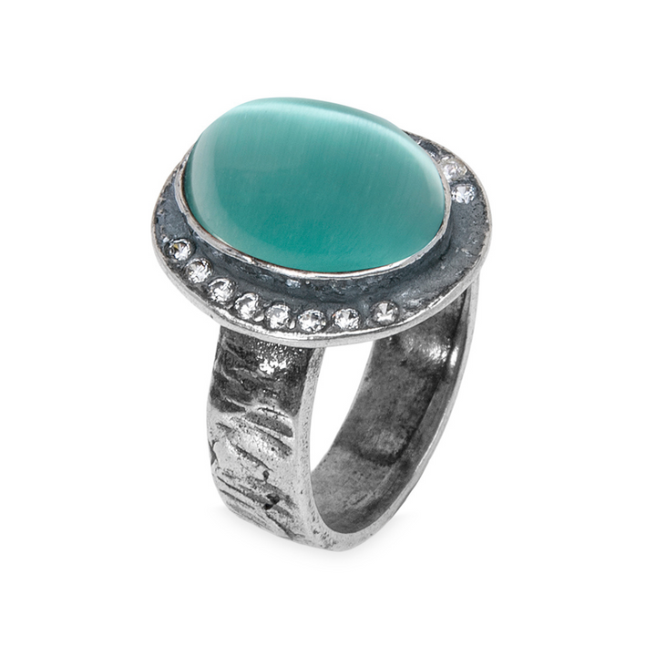 Meikai Damenring aus 925er Silber und türkisfarbenem Stein 