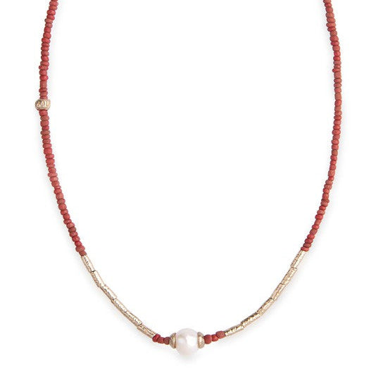 Collar de bolas rojo con perla 1