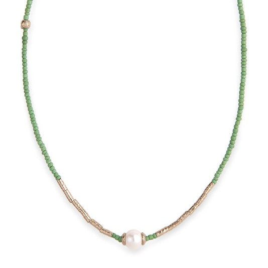 Collar de bolas verde con perla 1