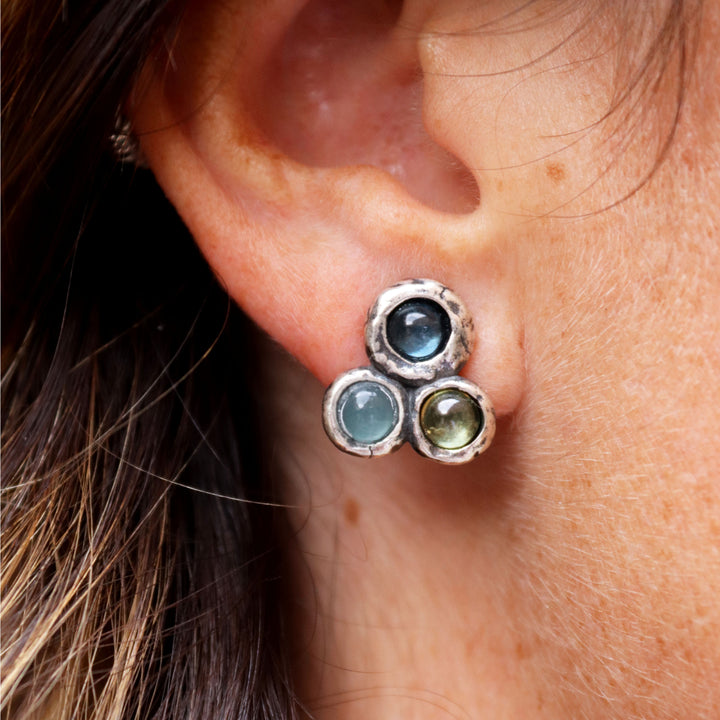 Pendientes Mujer Kaiko de plata 925 con aguamarina, verde y olivina