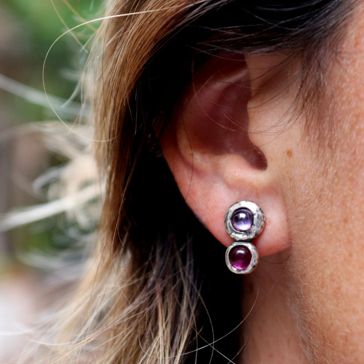 Kage Women's Earrings in 925 Silver with Ruby and Amethyst