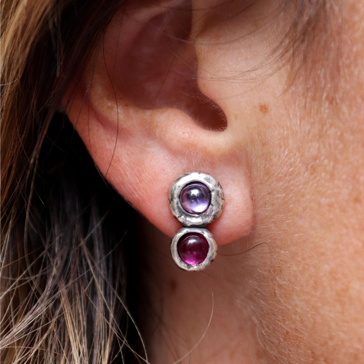 Kage Women's Earrings in 925 Silver with Ruby and Amethyst
