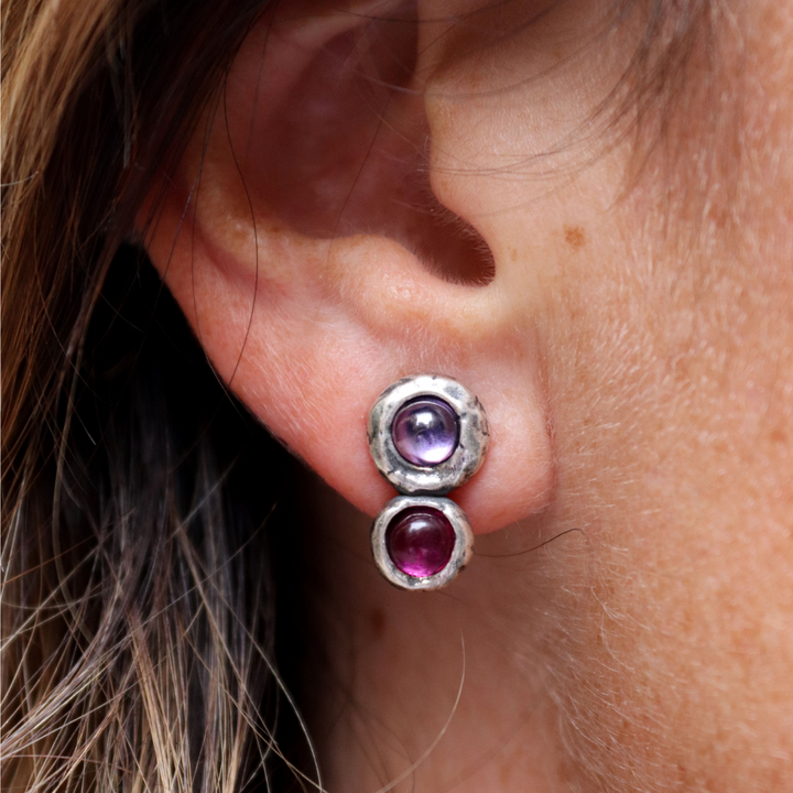 Kage Damen-Ohrringe aus 925er Silber mit Rubin und Amethyst