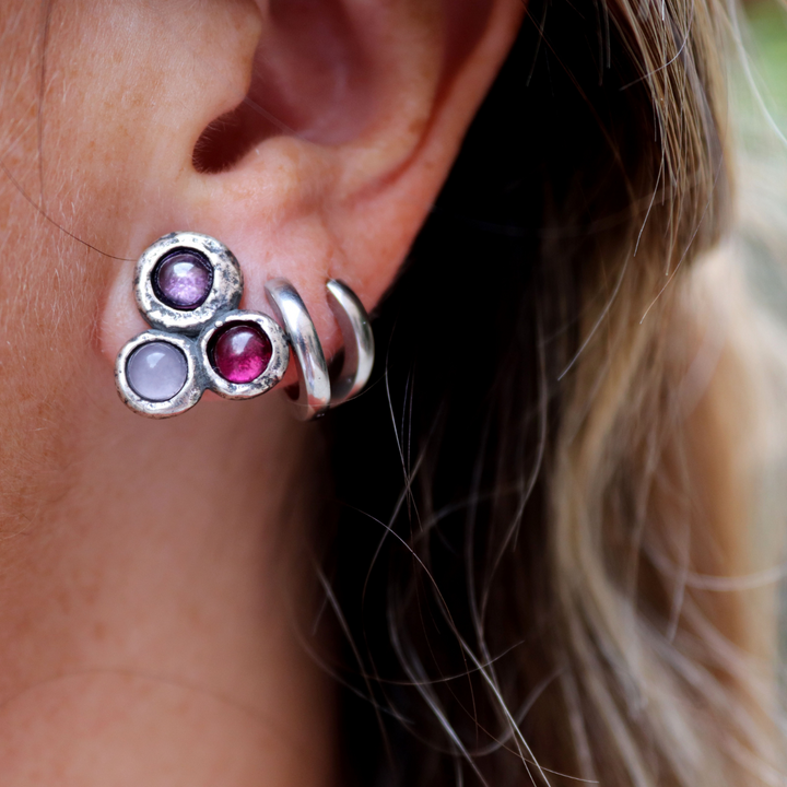 Satori Damen-Ohrringe in 925er Silber mit Rubin, Rose und Amethyst