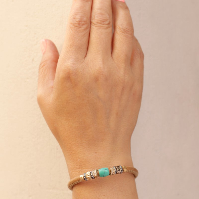 Pulsera de cordón de cuero color camel 2