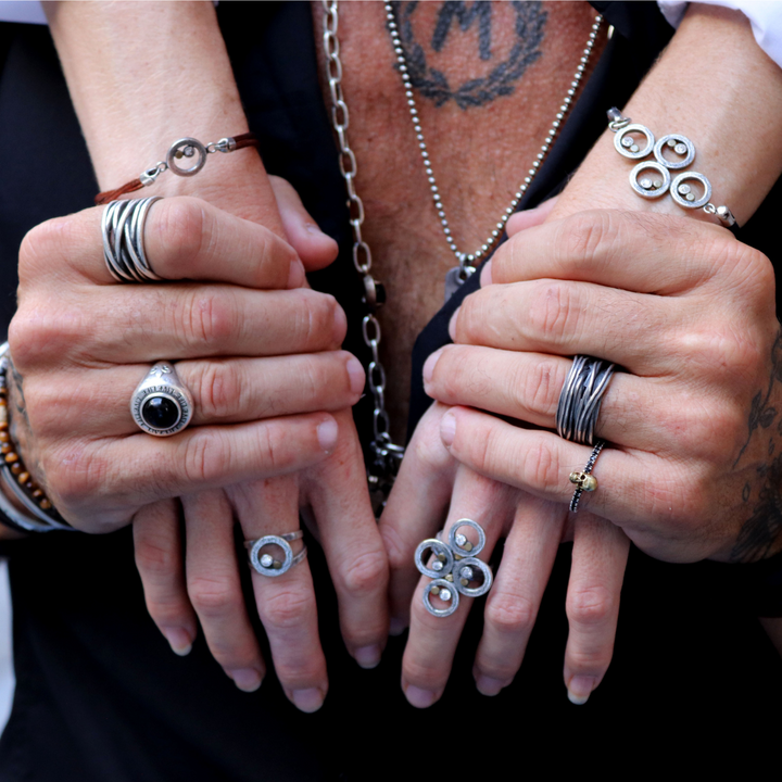 Damen-Lederarmband mit 925er Silberspiralen und bronzenen Punkten