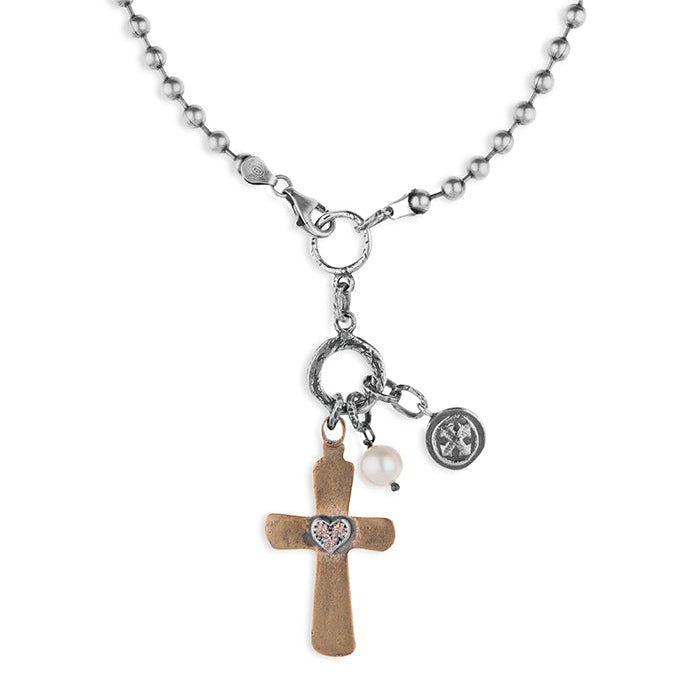 Pengah Women's Necklace in 925 Silver and Bronze Cross